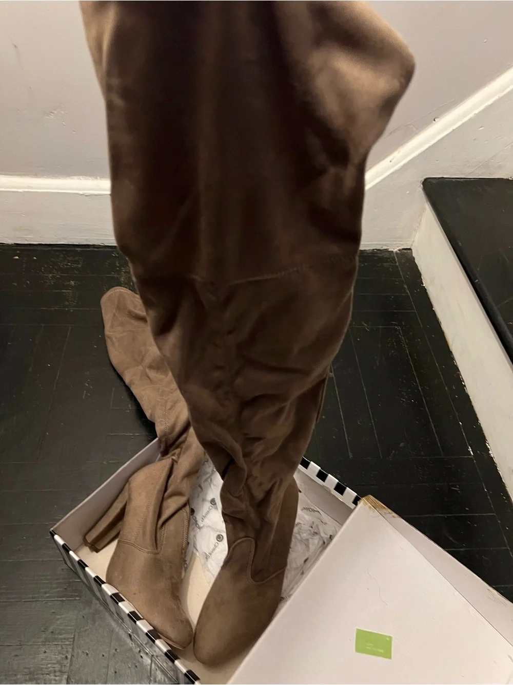 Chase + Chloe Taupe Over-the-Knee Suede Heeled Boots